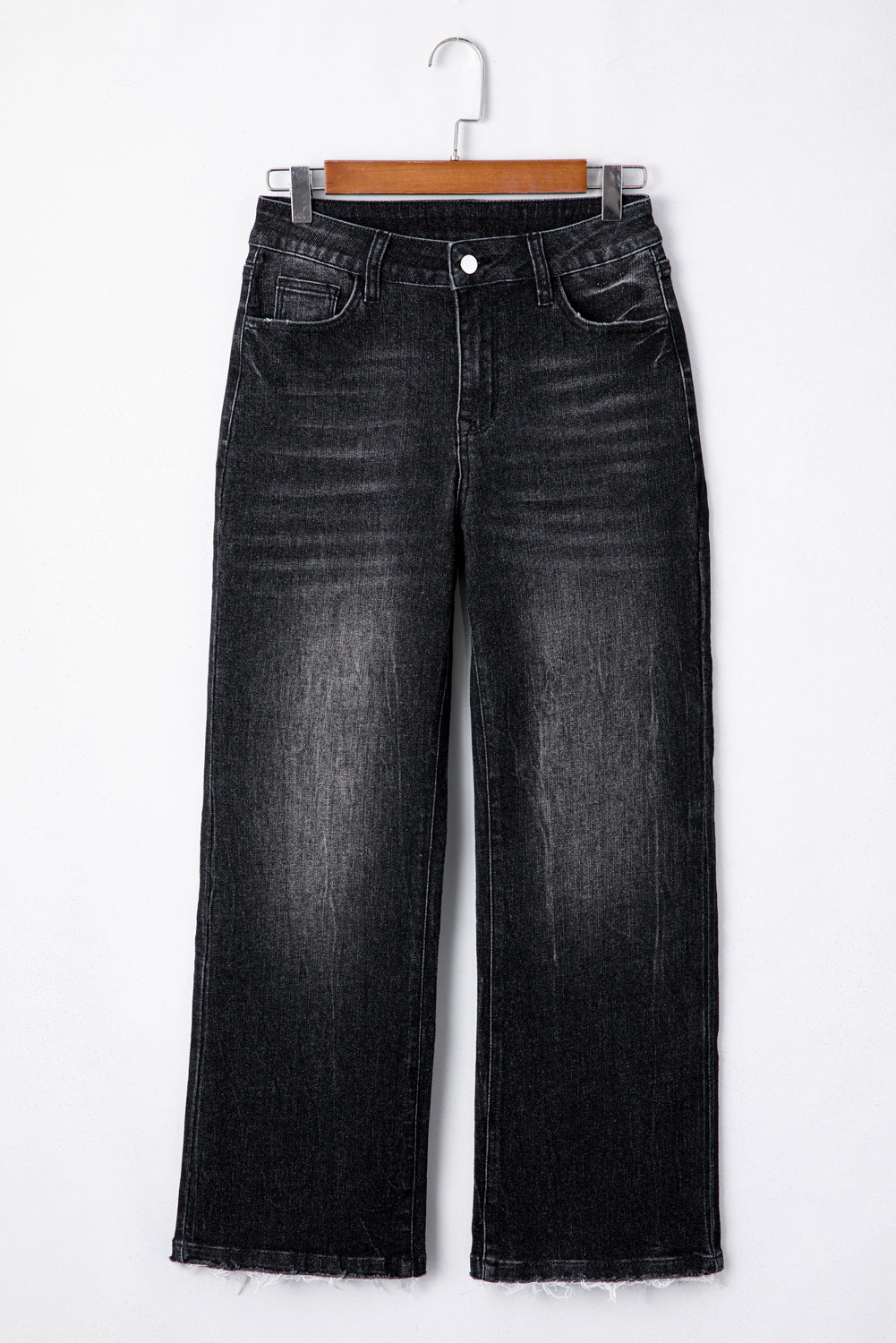 Carbon Grey Mineral Wash Raw Hem High Waist Flared Jeans Kittybear Krafts