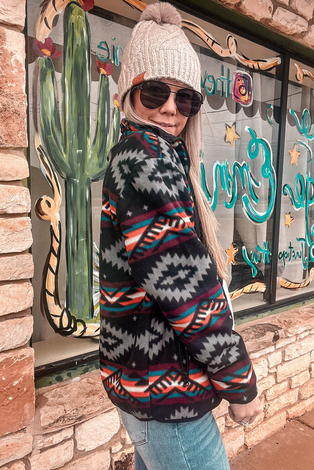 Black Aztec Printed Zip Up Collar Jacket Kittybear Krafts