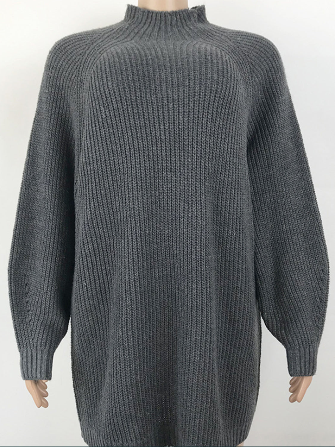 Mock Neck Dropped Shoulder Sweater Dress Trendsi