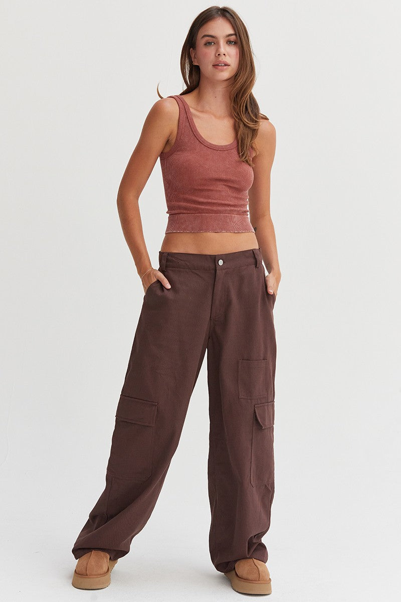 HYFVE Elastic Waist Wide-Leg Cargo Pants Trendsi