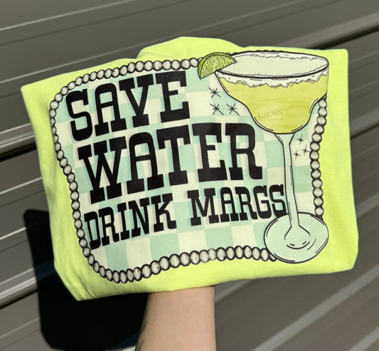 Save Water Drink Margs Checkered Graphic T-shirt Gunpowder and Lace Boutique Nac