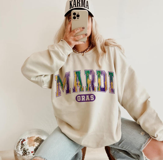 Mardi Gras Varsity Watercolor Graphic T-Shirt Gunpowder and Lace Boutique Nac