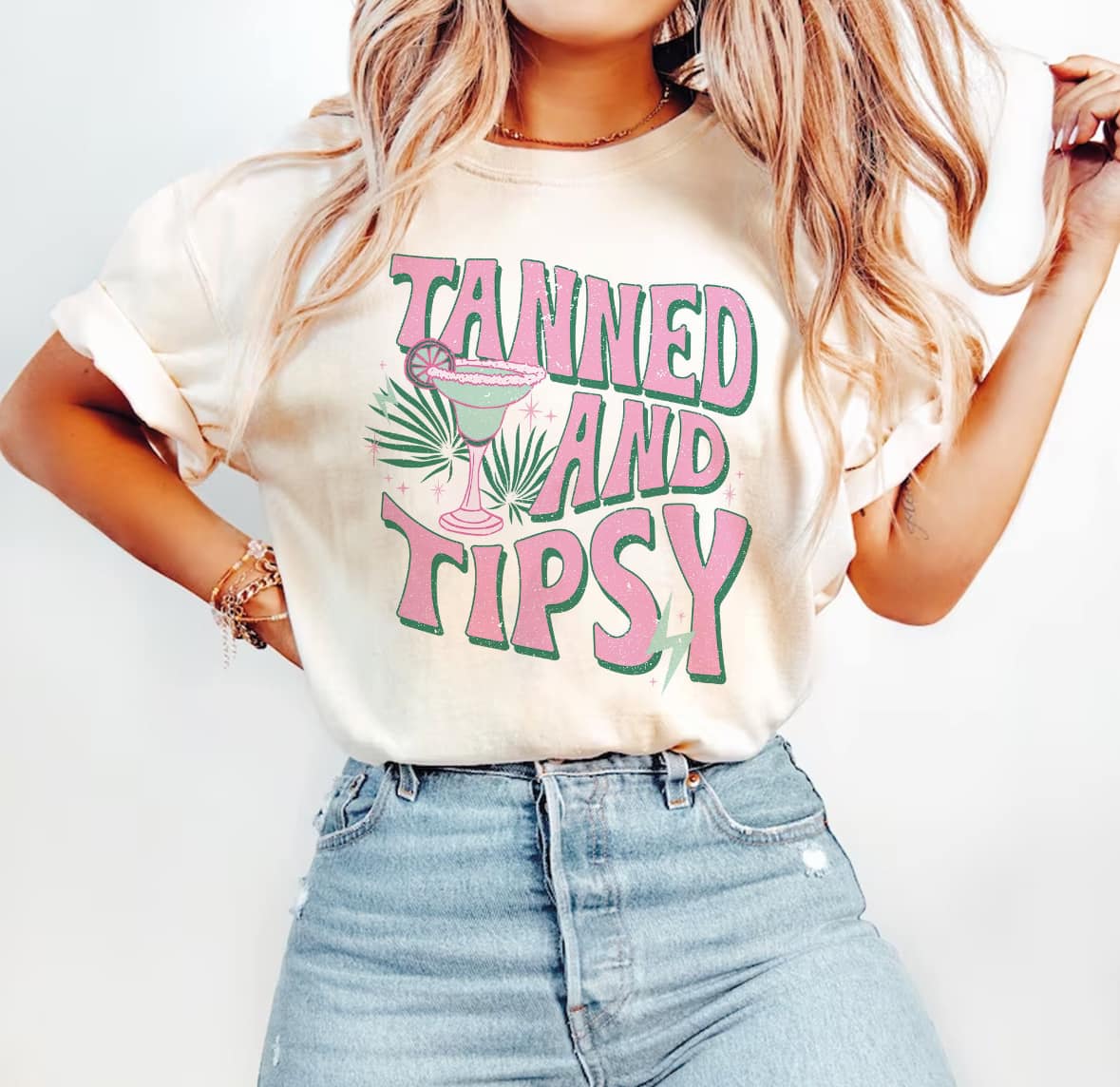 Tanned and Tipsy Marg Glass Graphic T-Shirt Gunpowder and Lace Boutique Nac