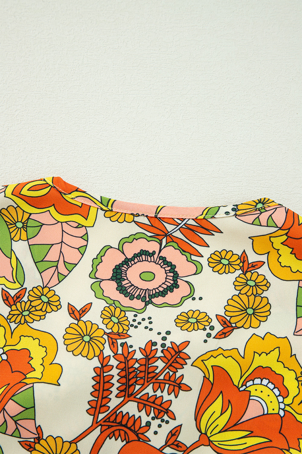 Yellow Cream Floral Print V Neck Puff Sleeve Mini Dress Kittybear Krafts