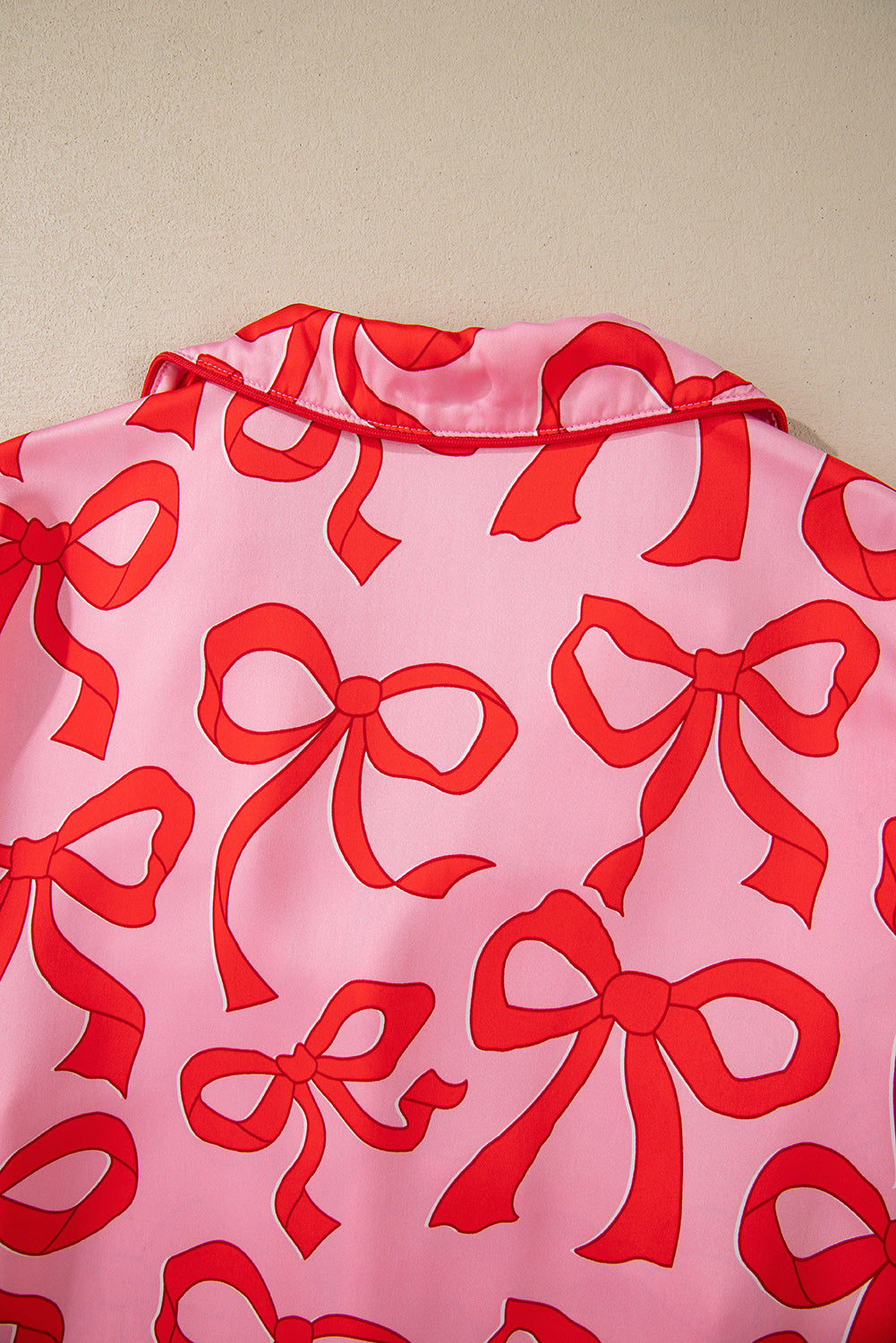 Pink 2pcs Bow Print Shirt Style Long Sleeve Pajama Set Kittybear Krafts