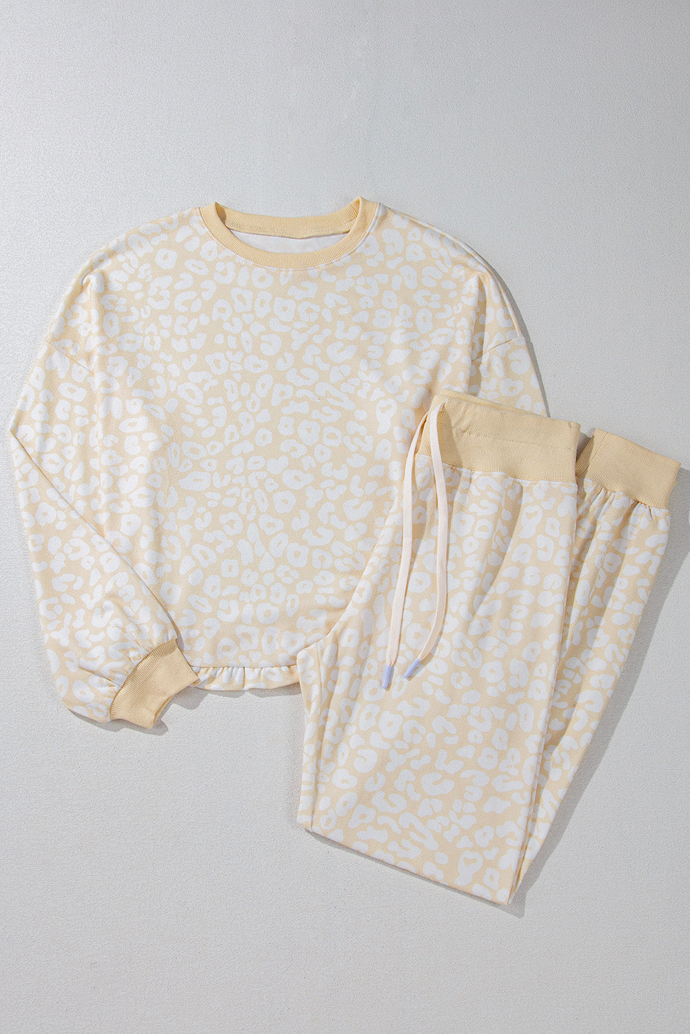 White Cheetah Print Two Piece Loose Fit Cozy Loungewear Set Kittybear Krafts