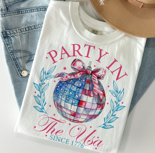 Party In The USA Disco Coquette Patriotic Graphic Tee T-Shirt Gunpowder and Lace Boutique Nac