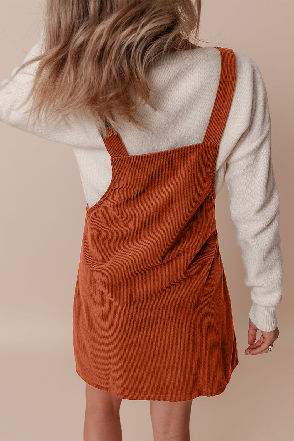Cinnamon Solid Front Pockets Sleeveless Corduroy Overall Dress Kittybear Krafts