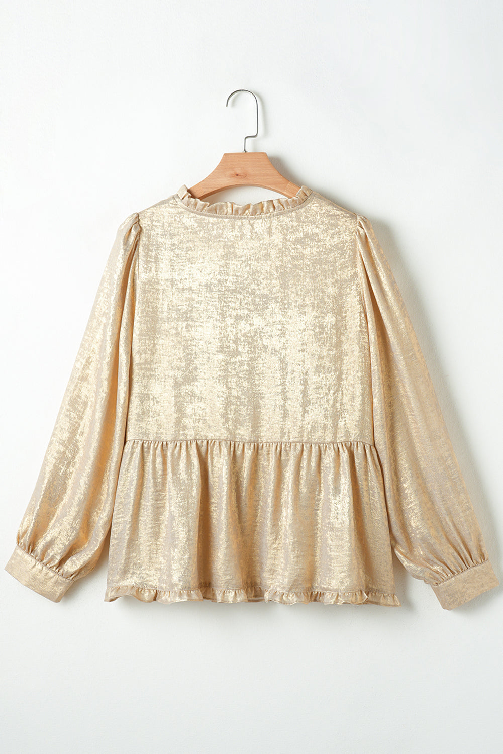 Gold Metallic Frilled V Neck Puff Sleeve Babydoll Blouse Kittybear Krafts