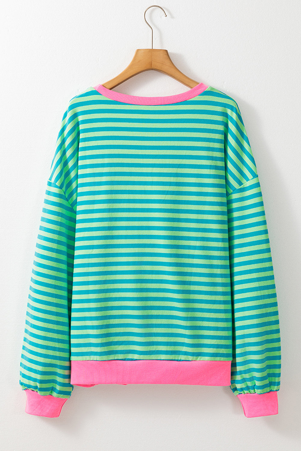 Sky Blue Stripe Oversized Contrast Trim Pullover Sweatshirt Kittybear Krafts