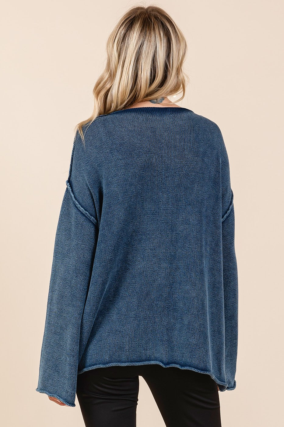 Mineral Wash Patch Pocket Cut Edge Sweatshirt Trendsi