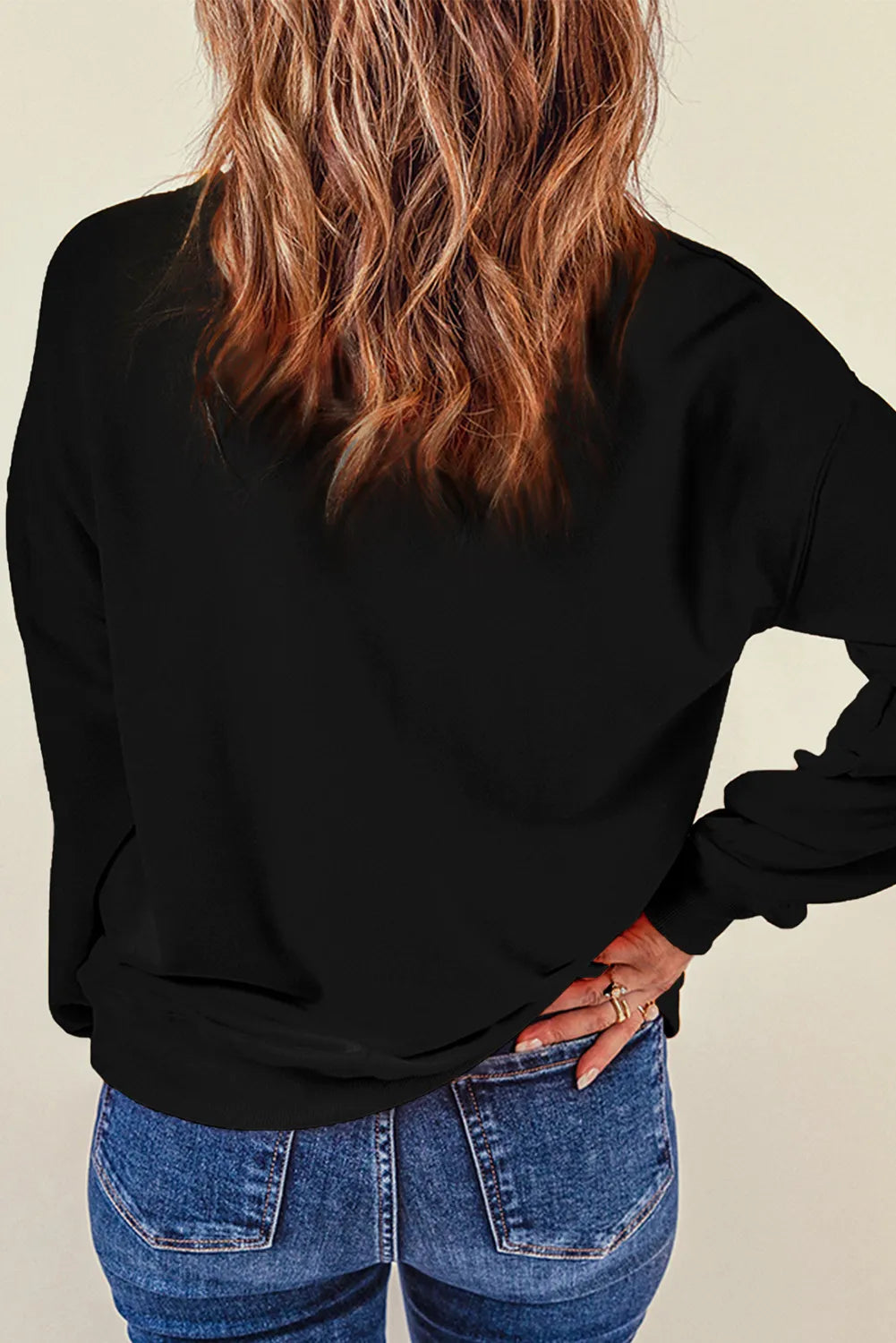 Rhinestone Bow Round Neck Long Sleeve Sweatshirt Trendsi