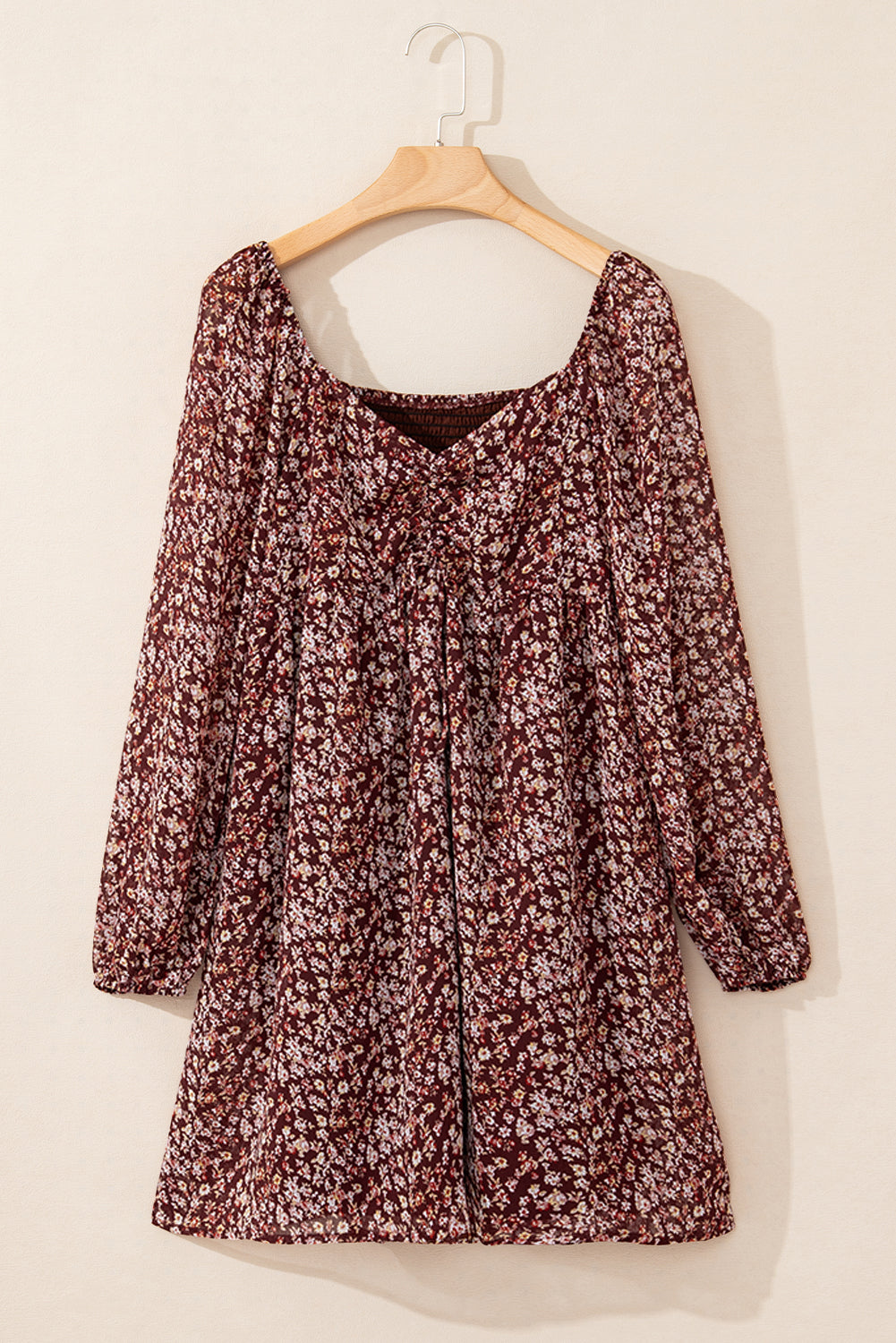Red Floral Print Sweetheart Neck Shirred Back Mini Dress Kittybear Krafts