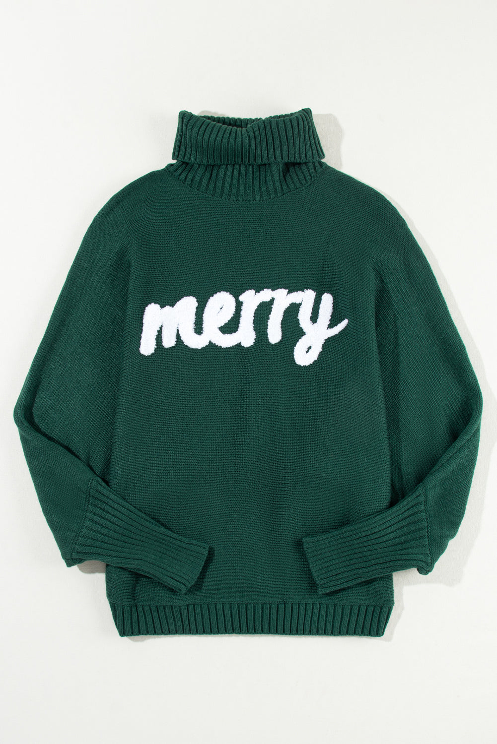 Green Merry Letter Embroidered High Neck Christmas Sweater Kittybear Krafts