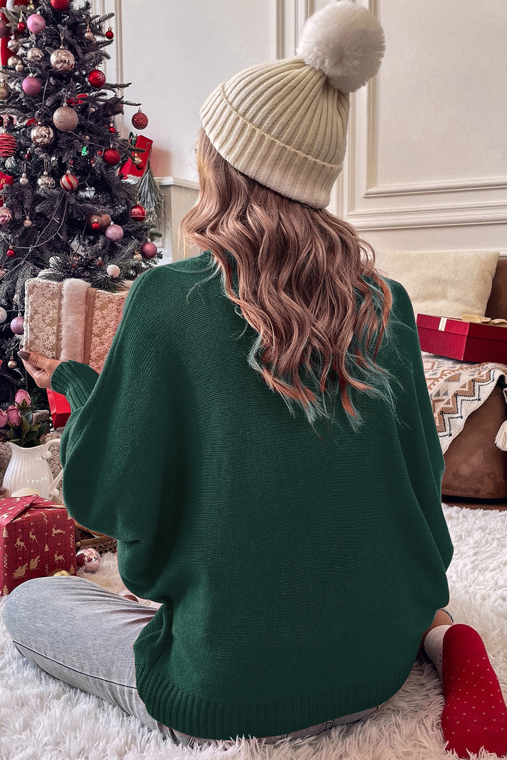 Green Merry Letter Embroidered High Neck Christmas Sweater Kittybear Krafts
