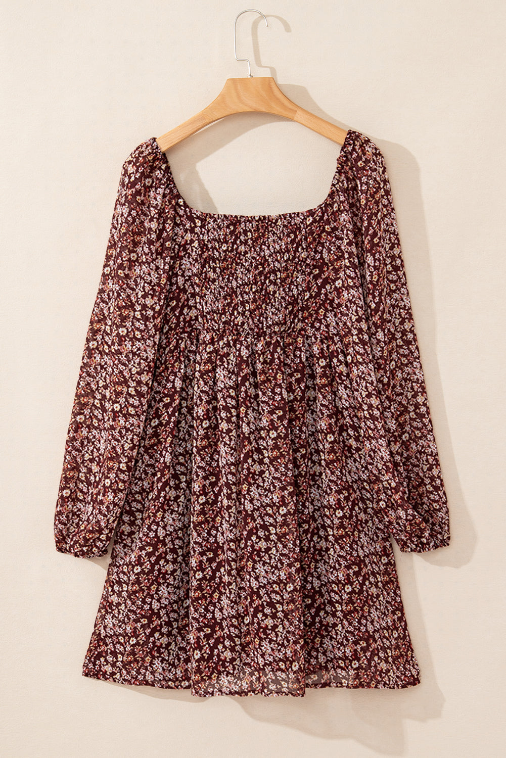 Red Floral Print Sweetheart Neck Shirred Back Mini Dress Kittybear Krafts