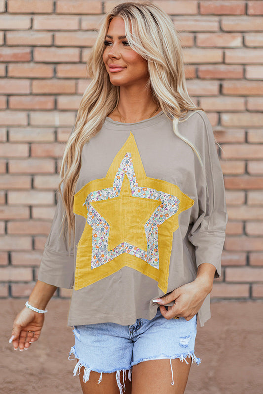 Medium Grey Floral Starbust Exposed Seam Mineral Wash Top Kittybear Krafts