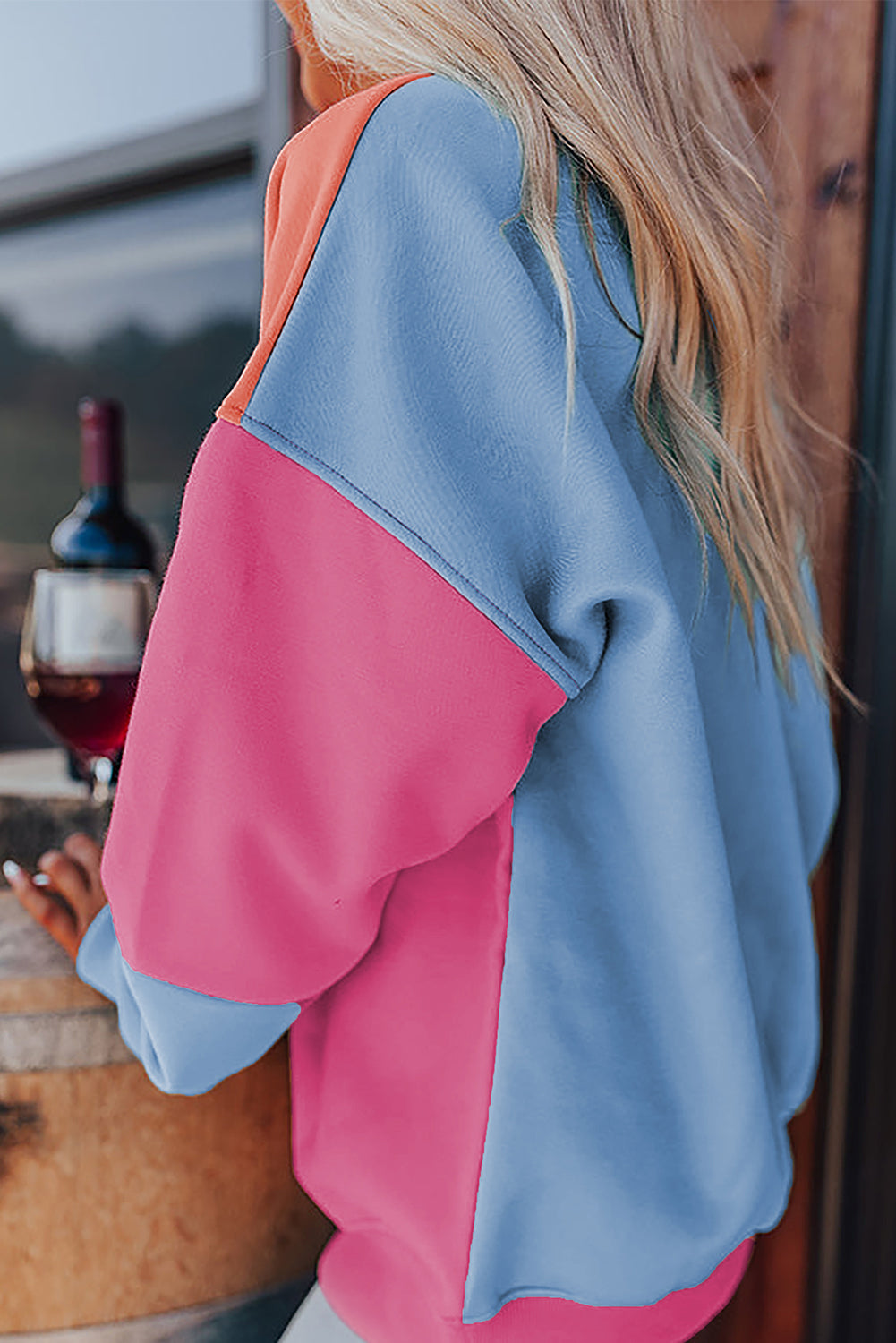Bright Pink Colorblock Patchwork Drop Shoulder Sweatshirt Kittybear Krafts