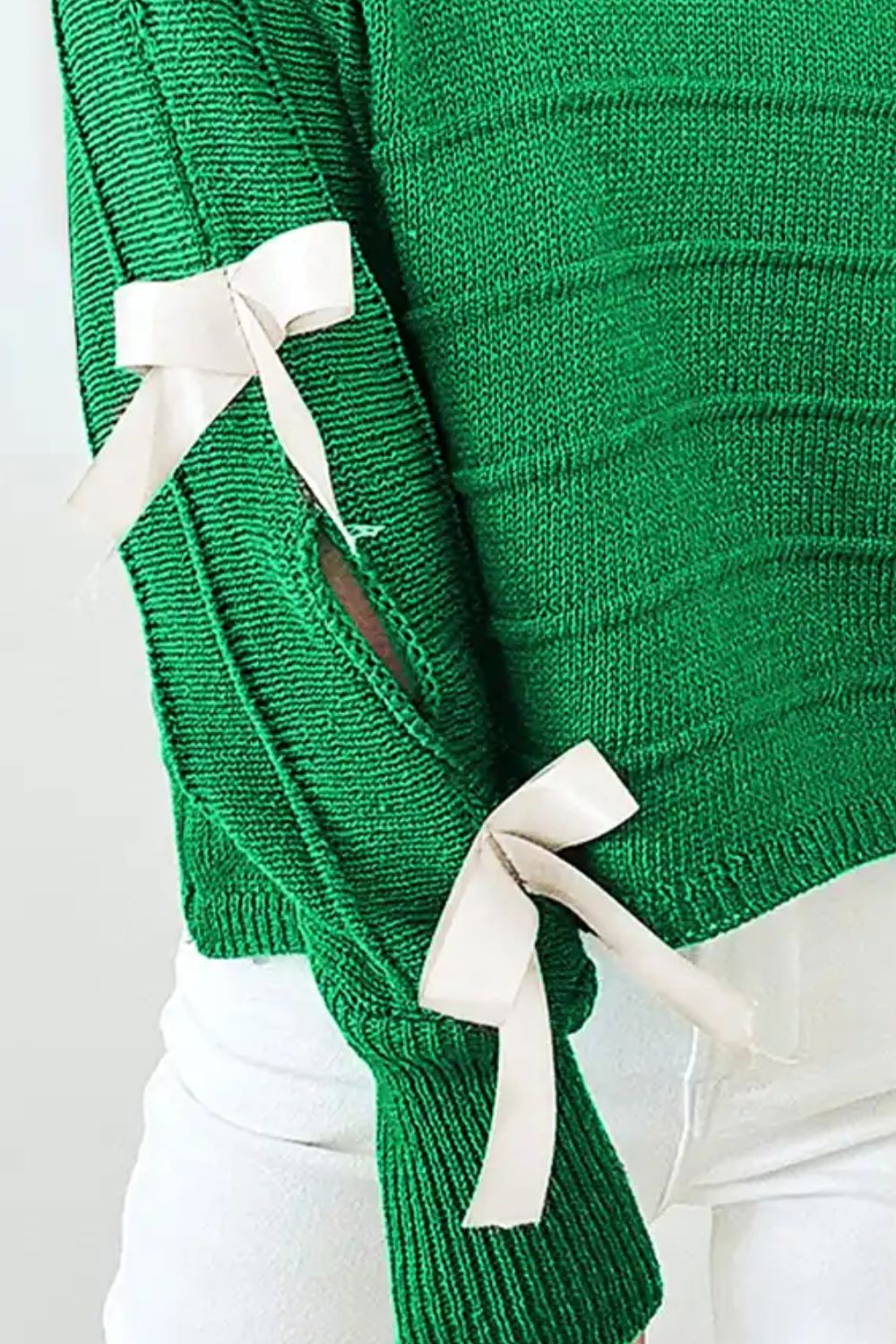 Bow Cutout Round Neck Long Sleeve Knit Top Trendsi