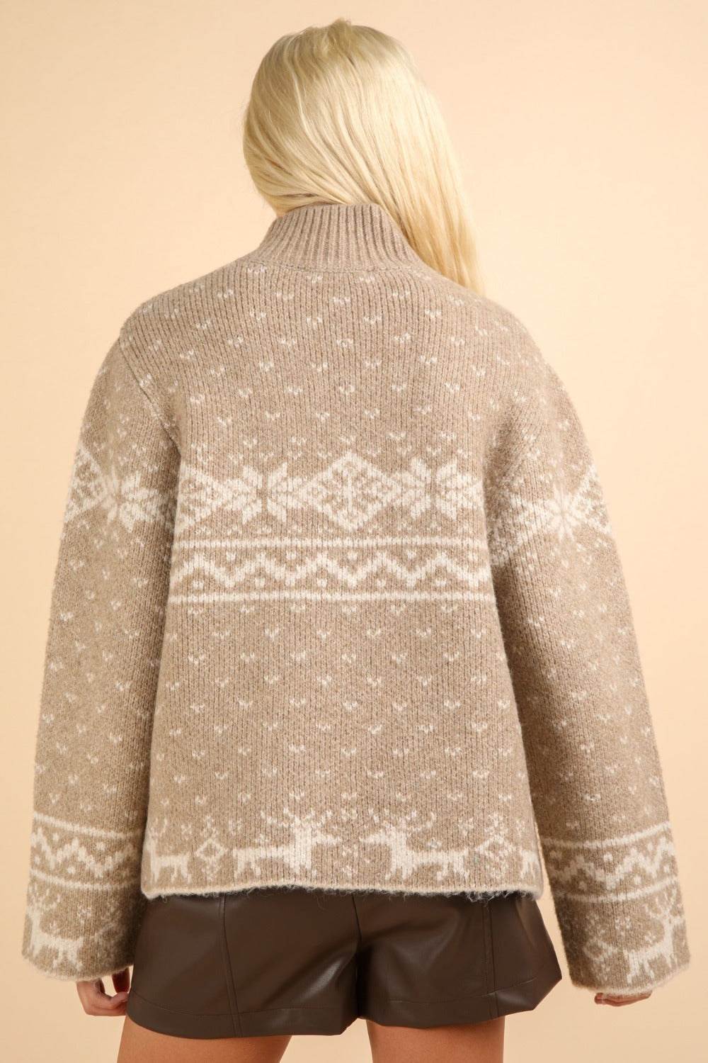 Christmas Element Mock Neck Long Sleeve Sweater Trendsi