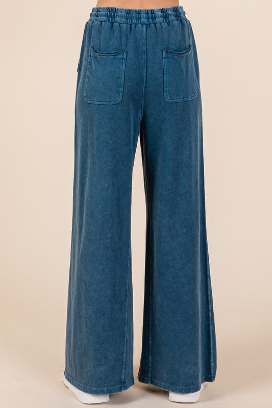 Mittoshop Mineral Wash French Terry Drawstring Wide Leg Pants Trendsi