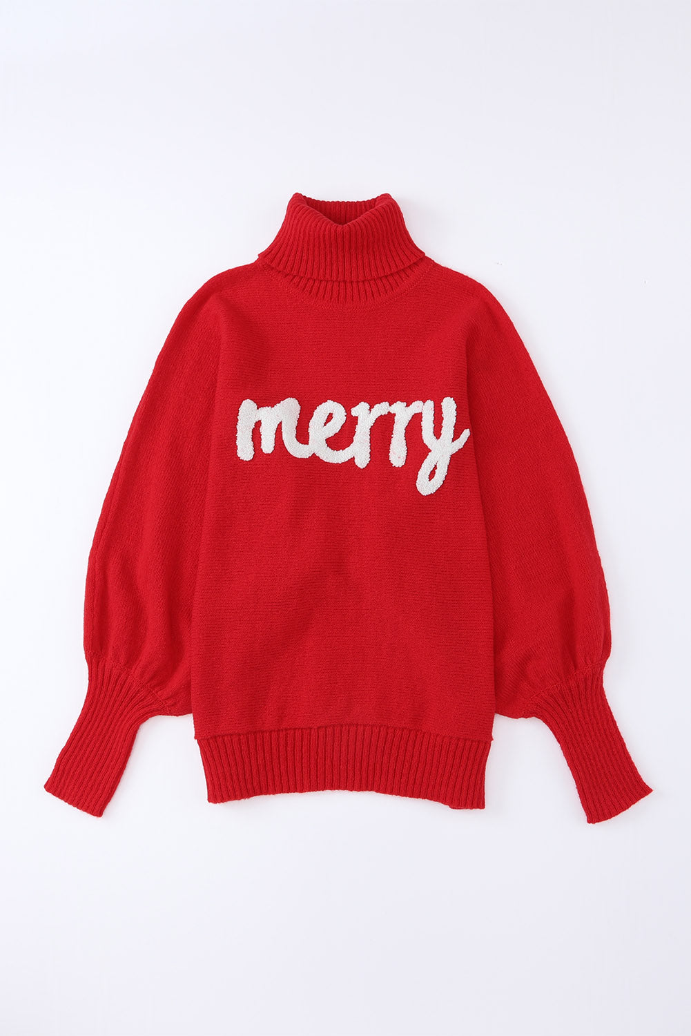 Red Merry Letter Embroidered High Neck Christmas Sweater Kittybear Krafts