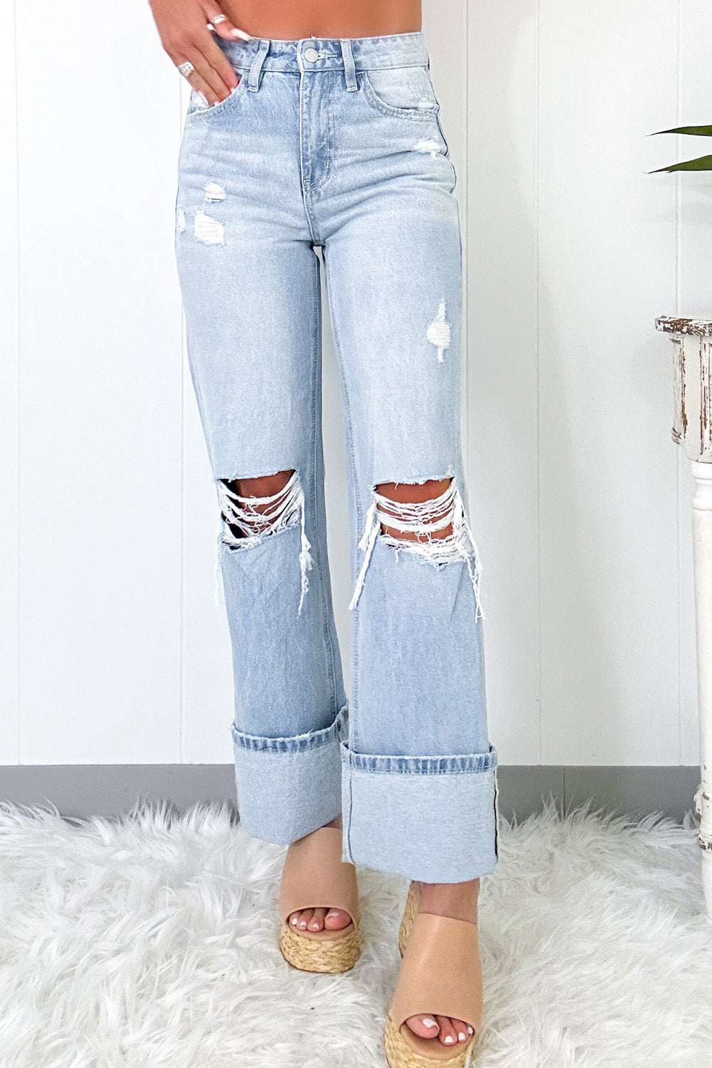 Beau Blue Light Wash Distressed Flare Jeans Kittybear Krafts