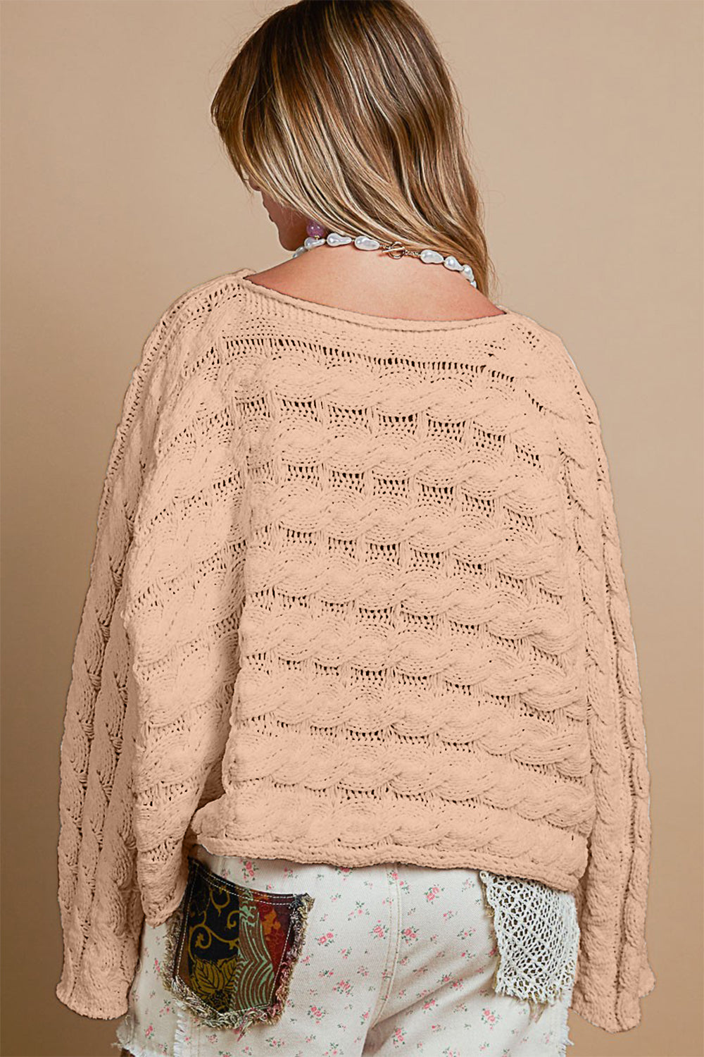 POL Round Neck Cable Knit Cropped Sweater Top Trendsi