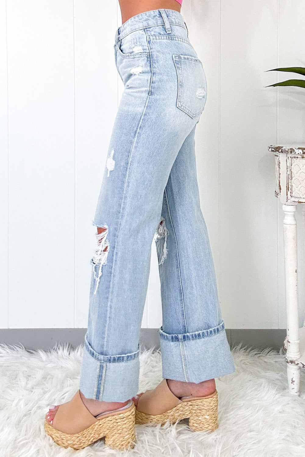 Beau Blue Light Wash Distressed Flare Jeans Kittybear Krafts