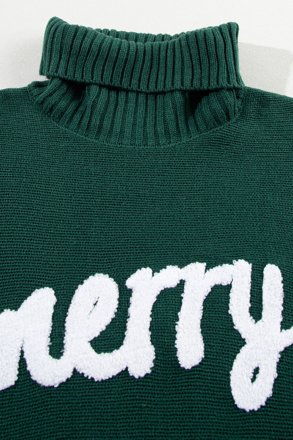 Green Merry Letter Embroidered High Neck Christmas Sweater Kittybear Krafts