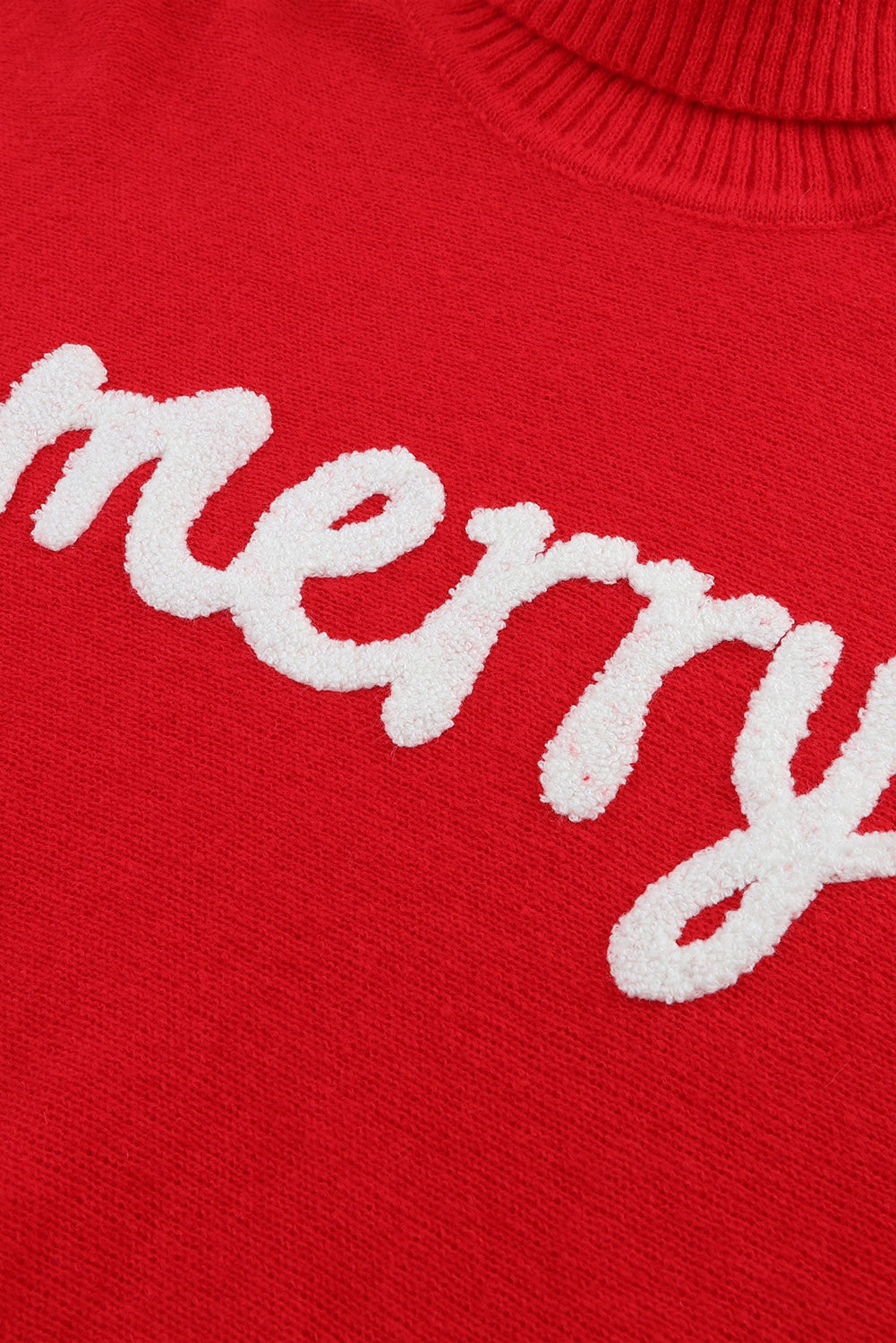 Red Merry Letter Embroidered High Neck Christmas Sweater Kittybear Krafts