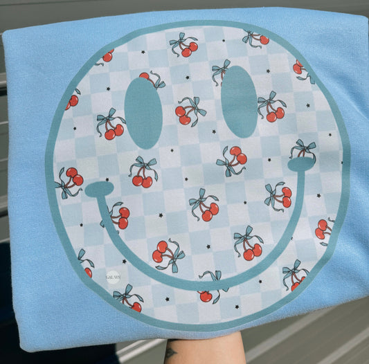 Checkered Cherry Smile Face Graphic T-Shirt Gunpowder and Lace Boutique Nac