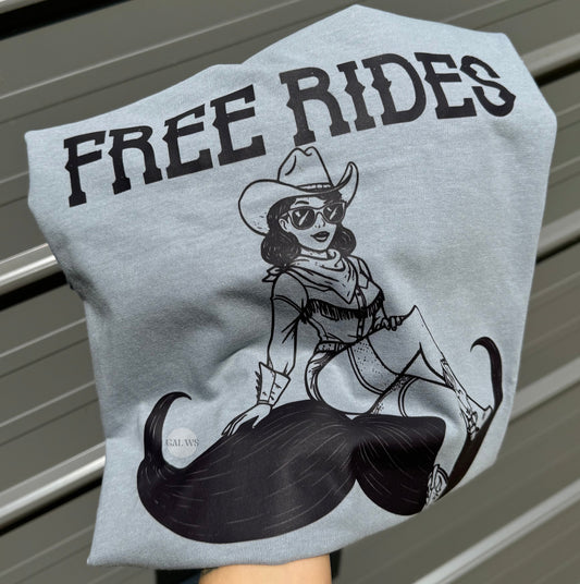 Free Rides Pinup Girl & Mustache T-Shirt Gunpowder and Lace Boutique Nac
