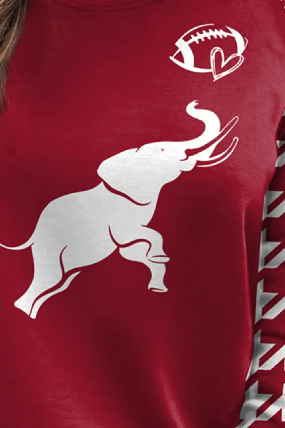 Alabama Houndstooth Elephant Graphic Football Round Neck Long Sleeve T Shirt - Kittybear Krafts