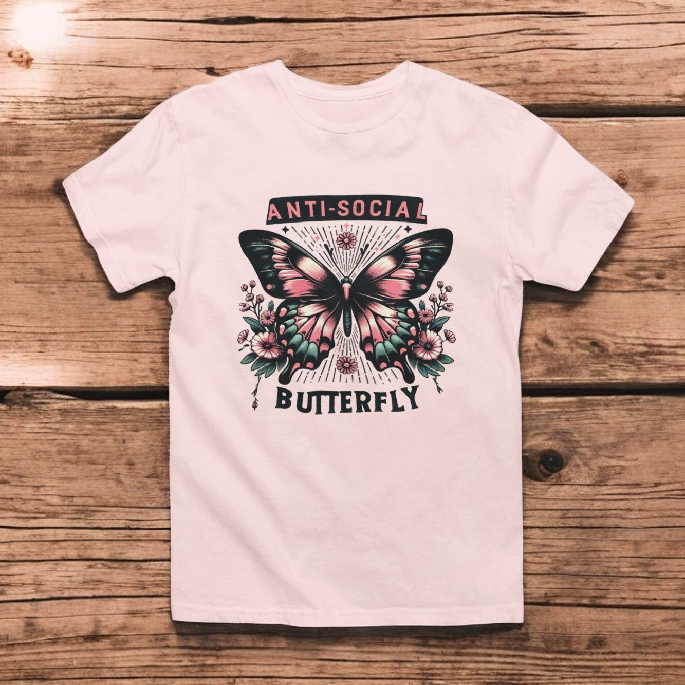 Anti-Social Butterfly Graphic Tee Tea Shirt Shoppe