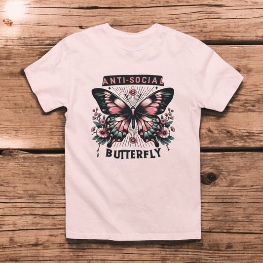 Anti-Social Butterfly Graphic Tee Tea Shirt Shoppe