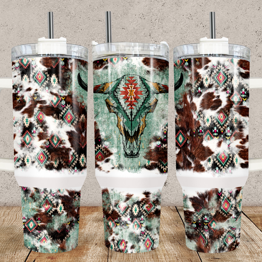 Aztec Cowhide 40oz Tumbler - Kittybear Krafts