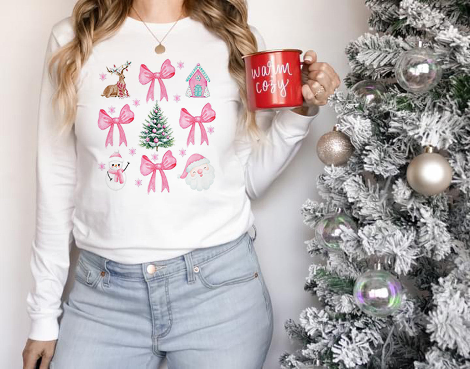 Christmas Coquette Bows Graphic Sweat shirt - Kittybear Krafts