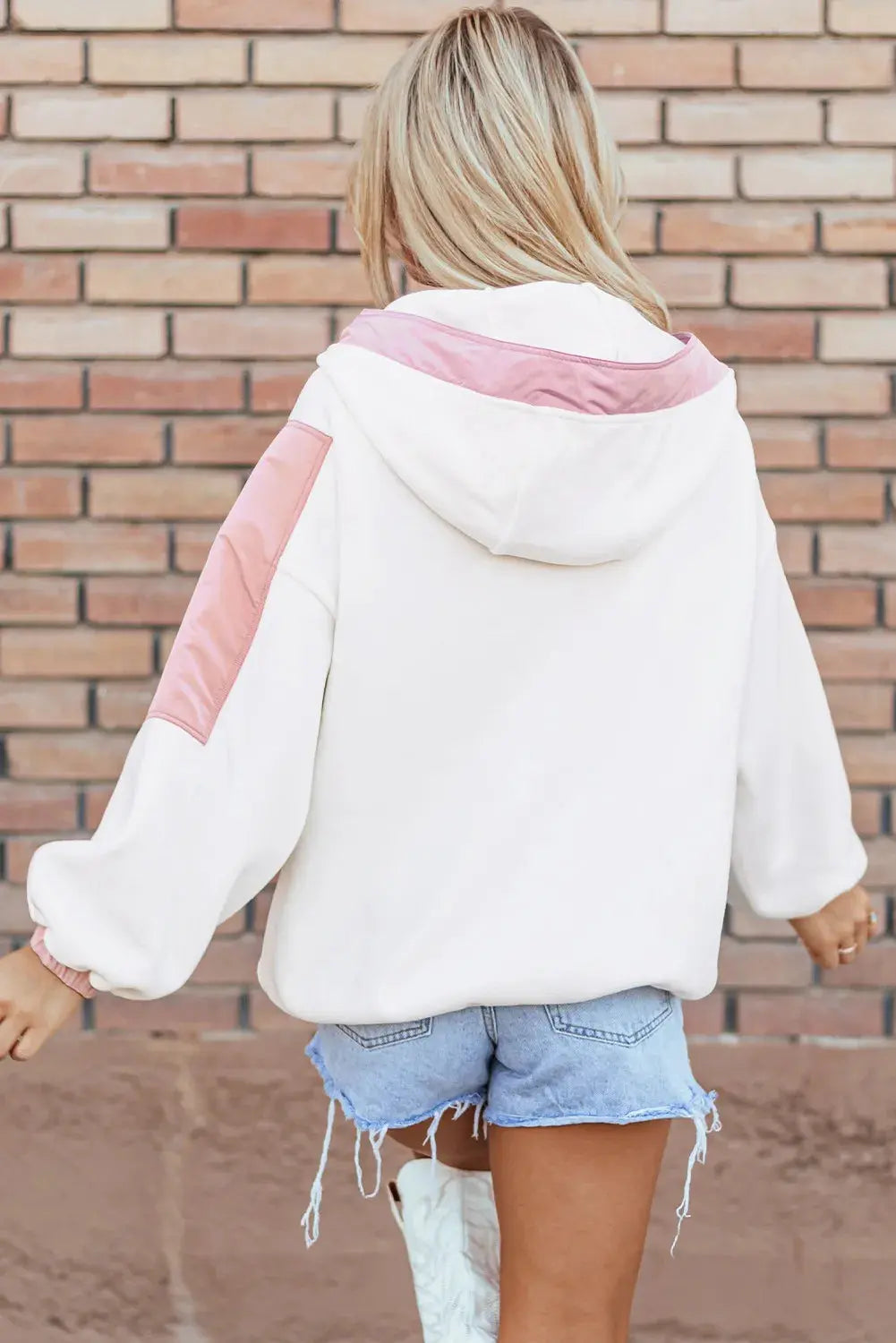 Color Block Half Zip Long Sleeve Hoodie Trendsi