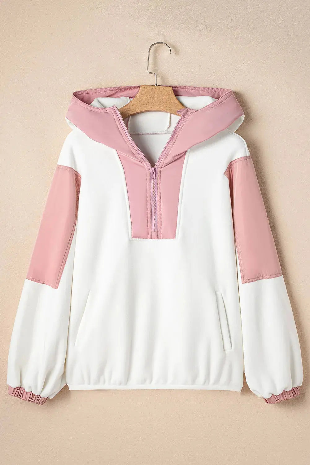 Color Block Half Zip Long Sleeve Hoodie Trendsi