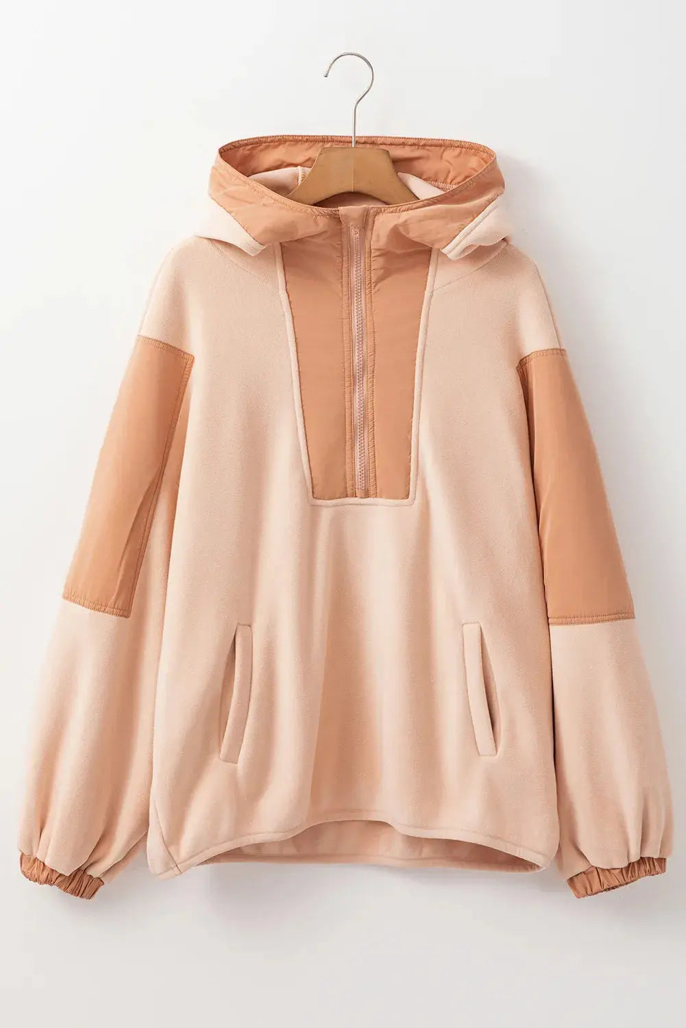 Color Block Half Zip Long Sleeve Hoodie Trendsi