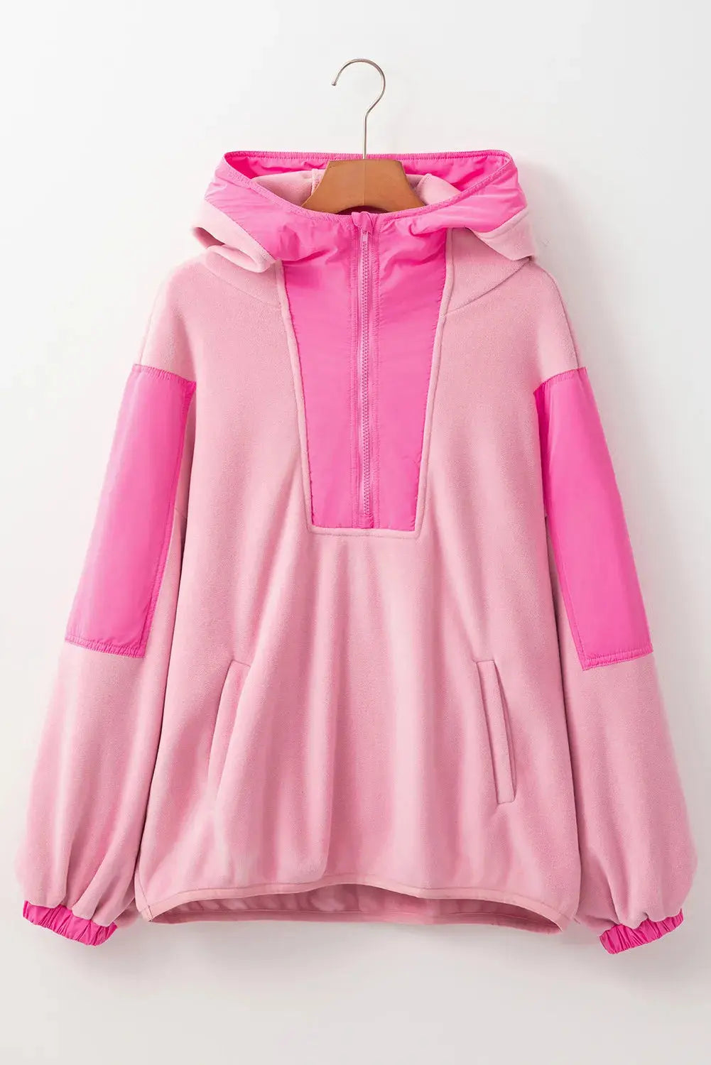 Color Block Half Zip Long Sleeve Hoodie Trendsi