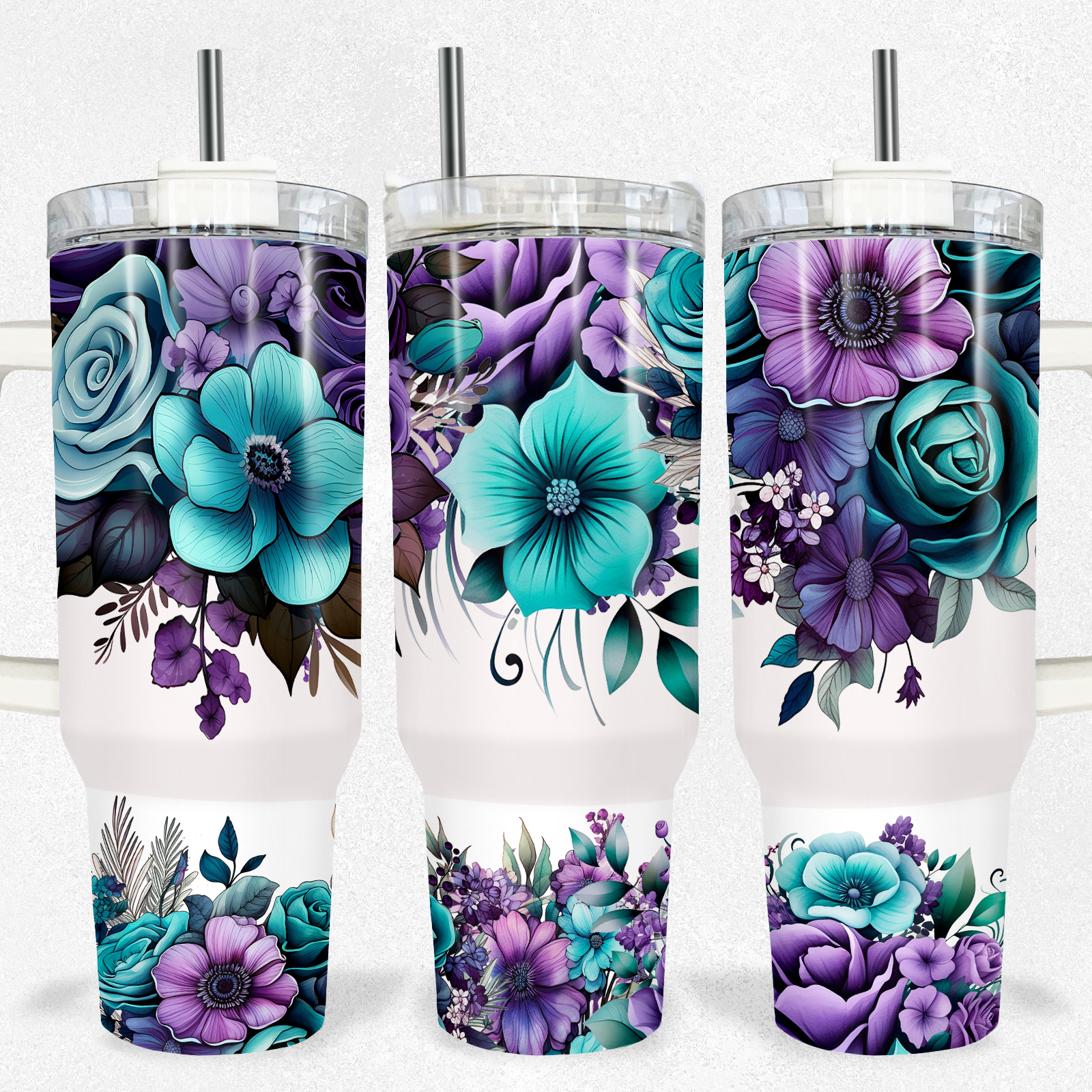 Purple Floral Tumbler 40oz Tumbler Tea-Shirt Shoppe