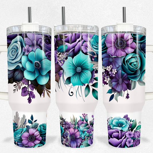 Purple Floral Tumbler 40oz Tumbler Tea-Shirt Shoppe
