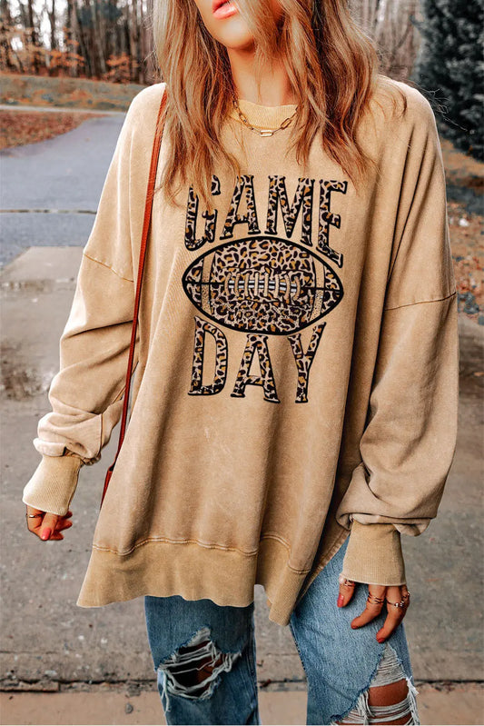 GAME DAY Leopard Football Graphic Sweat shirt Trendsi