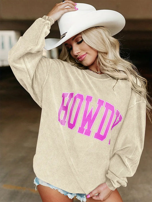 HOWDY Graphic Round Neck Sweatshirt Trendsi