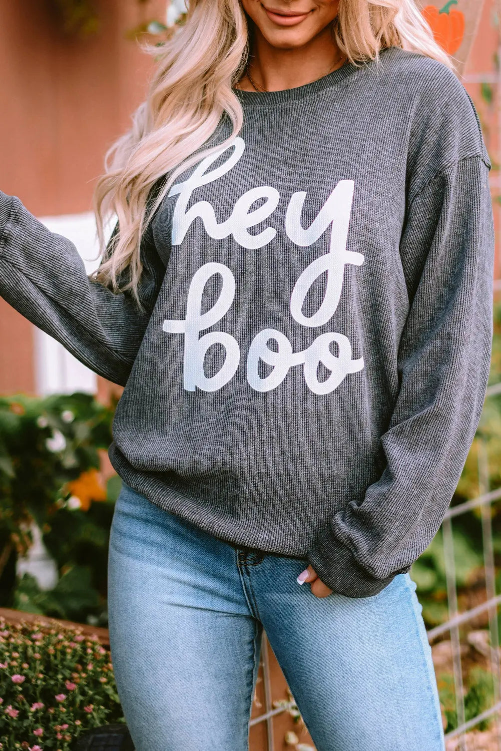 Hey Boo Halloween Graphic Sweat shirt - Kittybear Krafts