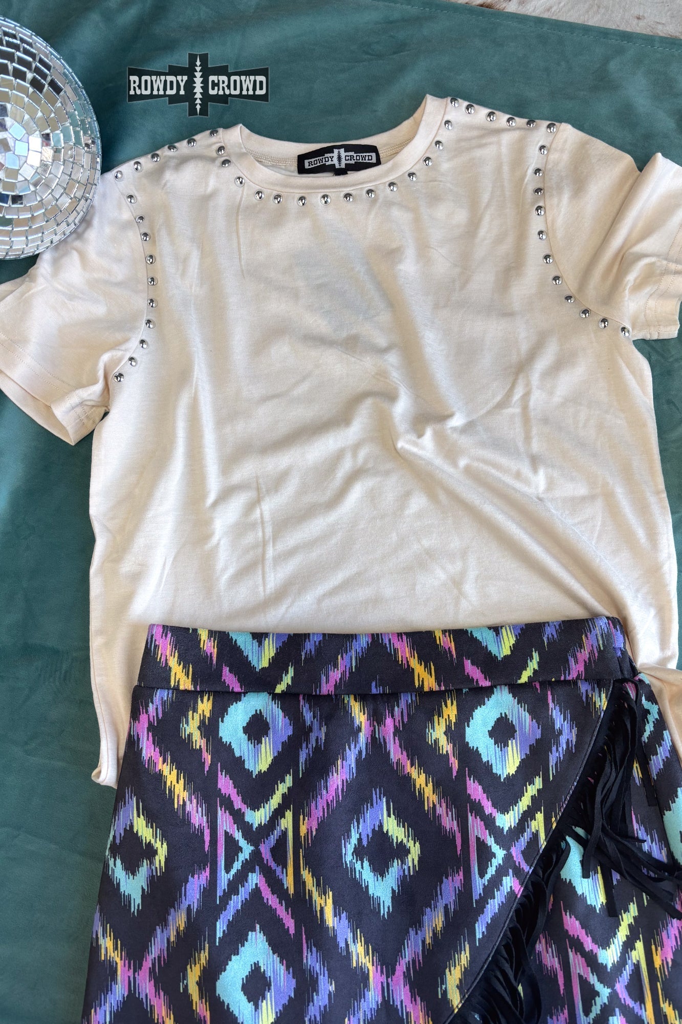 Starry Stud Cream Western T-shirt Rowdy Crowd Clothing