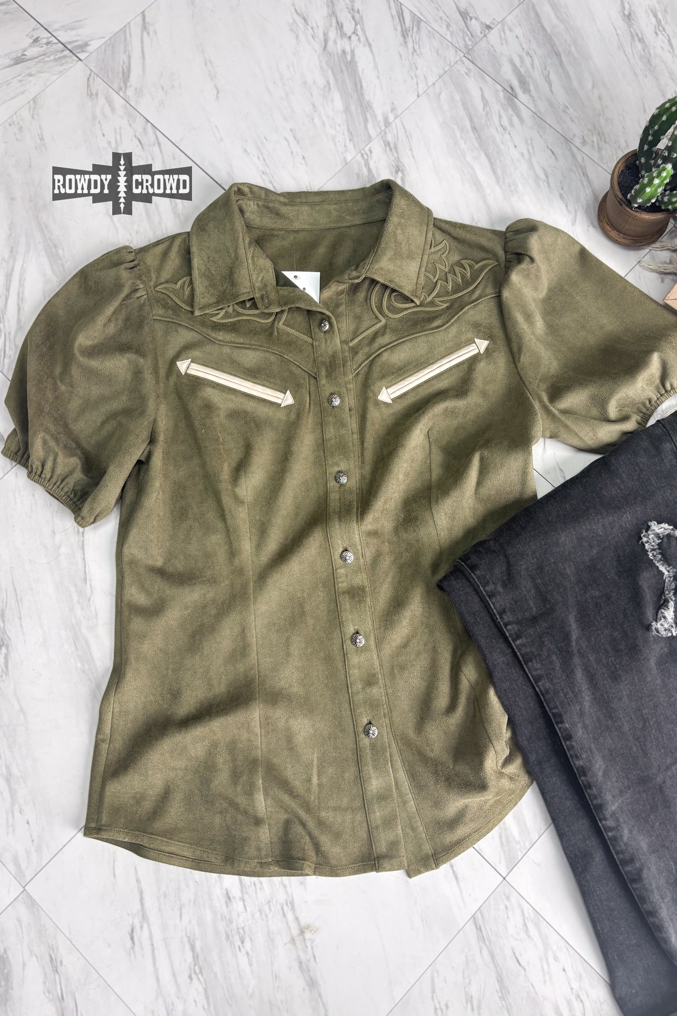 Calaboose Olive Western Top Rowdy Crowd Clothing