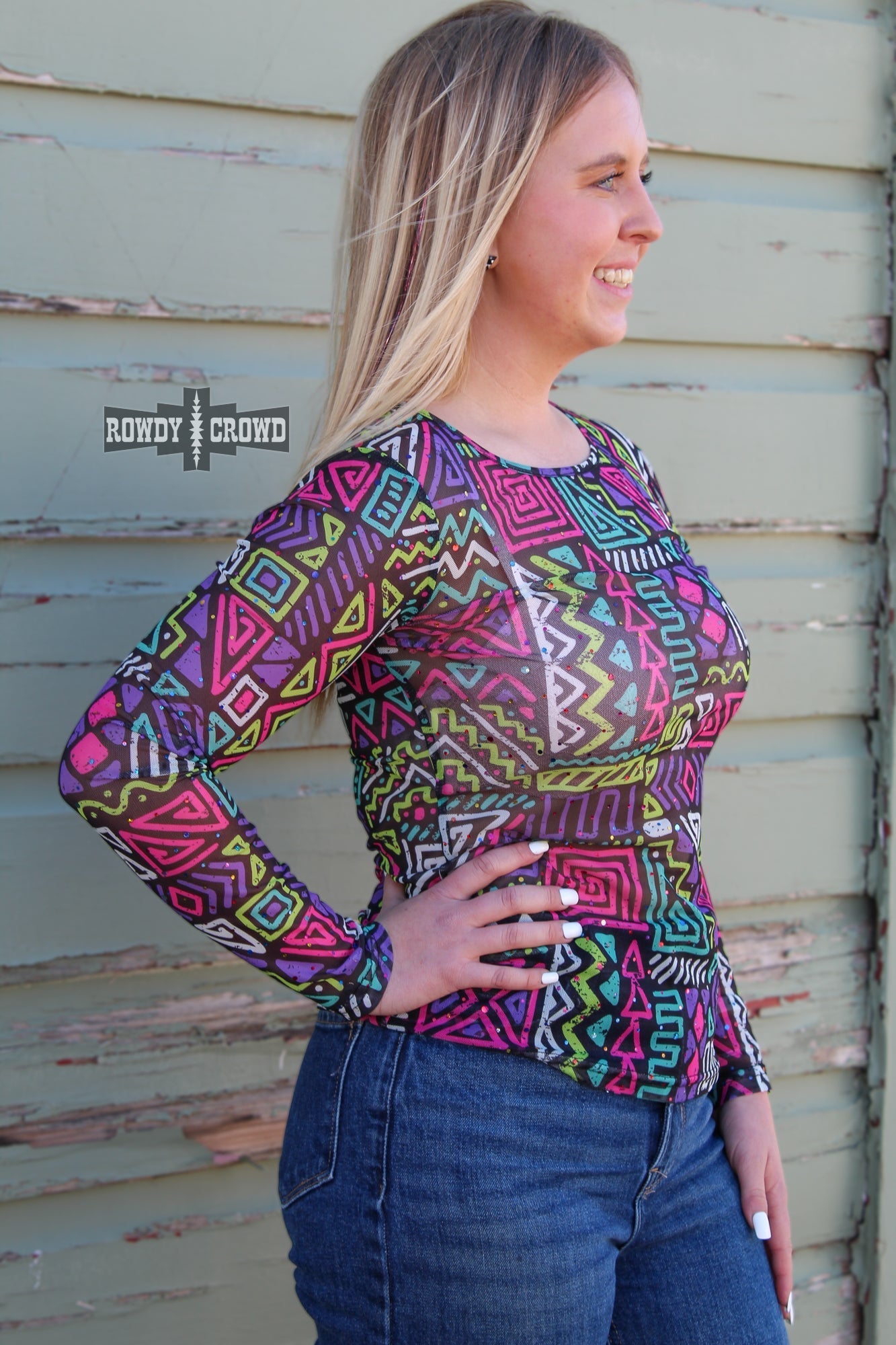 Spaced Out Western Mesh Top